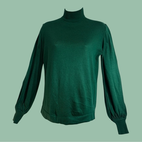 Vintage 60s Sheridan Creations Inc Elegant Green Turtleneck Sweater S or M - Picture 1 of 6